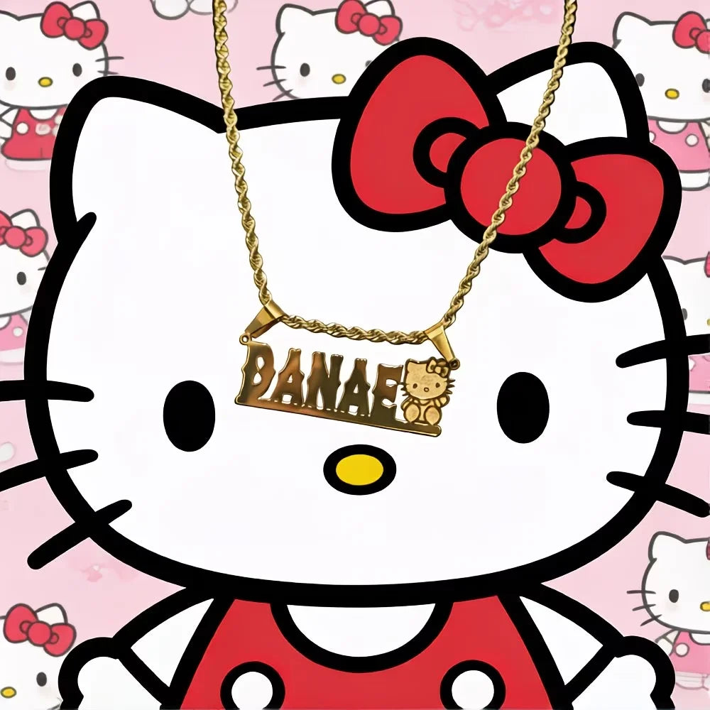 Personalized Hello Kitty name charm necklace in gold tone — Solara Gold