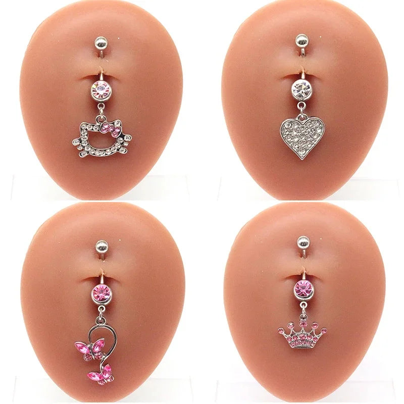 Gold kitty drop belly button ring navel piercing jewelry — Solara Gold