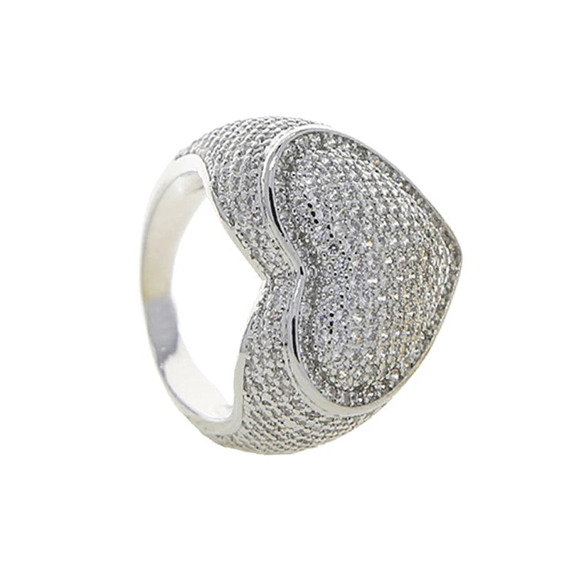 Iced heart statement ring with crystal stones in gold tone — Solara Gold