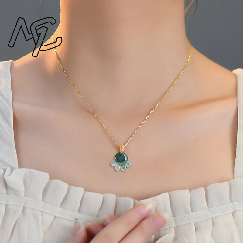 Natural jade dewdrop pendant necklace with gold chain — Solara Gold