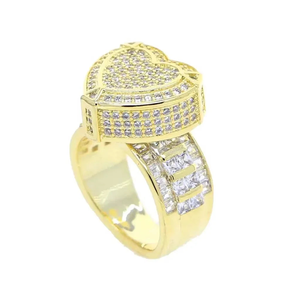 Iced heart statement ring with crystal stones in gold tone — Solara Gold