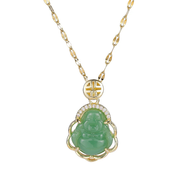 Lucky jade Buddha pendant necklace with gold chain — Solara Gold
