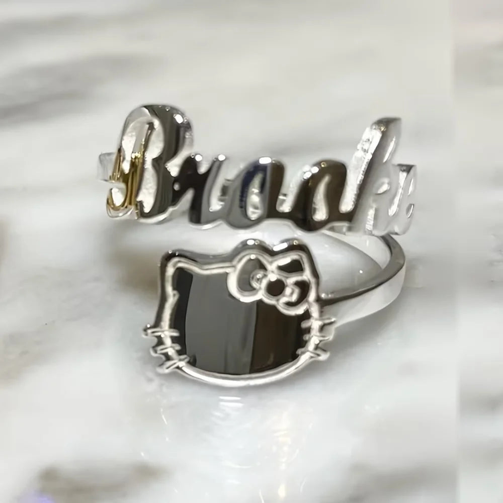 Personalized Hello Kitty bow name ring in gold tone, resizable — Solara Gold