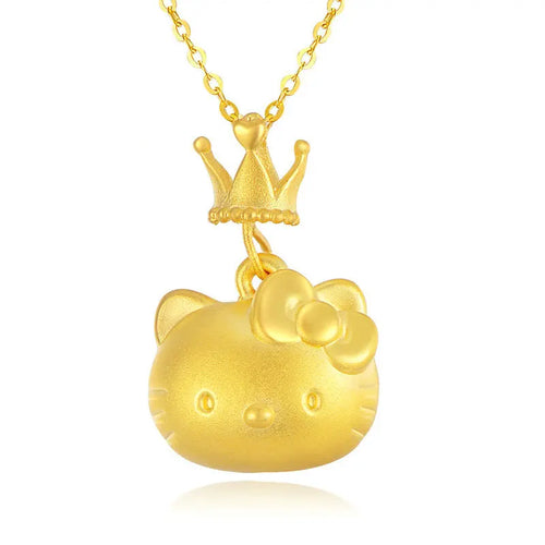 Gold Hello Kitty pendant with a crown on a white background