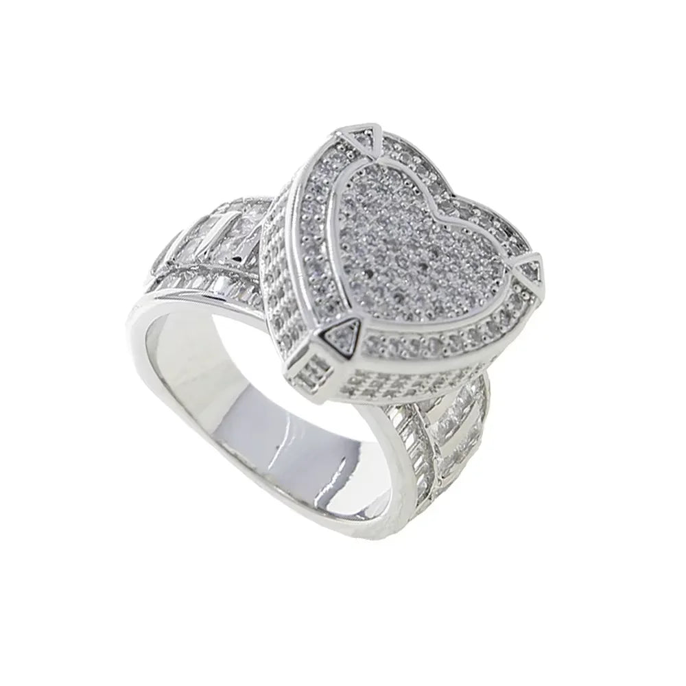 Iced heart statement ring with crystal stones in gold tone — Solara Gold