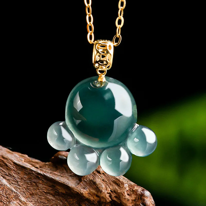 Natural jade dewdrop pendant necklace with gold chain — Solara Gold