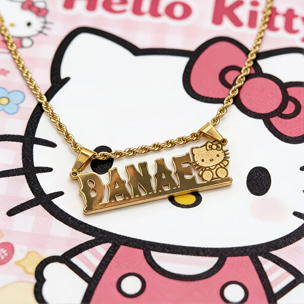 Personalized Hello Kitty name charm necklace in gold tone — Solara Gold