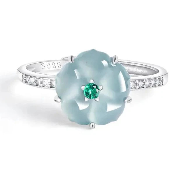 Celestial jade blue bloom ring in 925 sterling silver — Solara Gold
