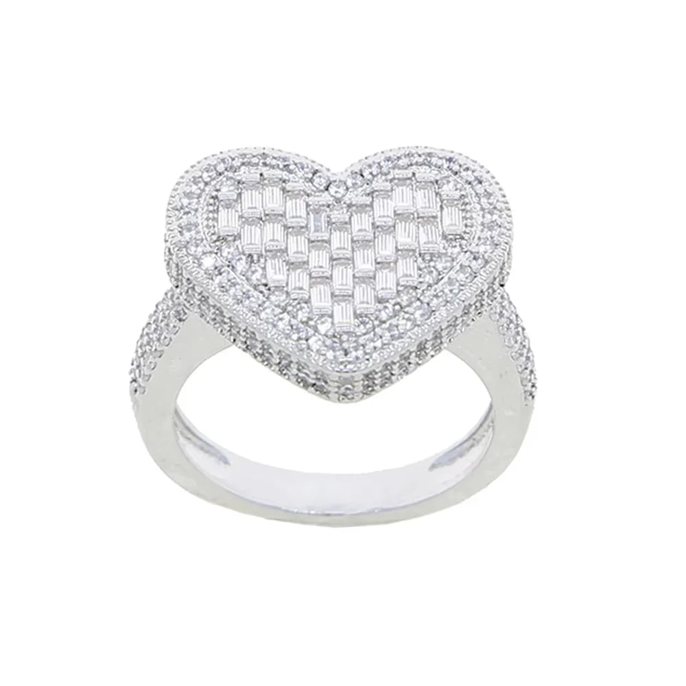 Iced heart statement ring with crystal stones in gold tone — Solara Gold