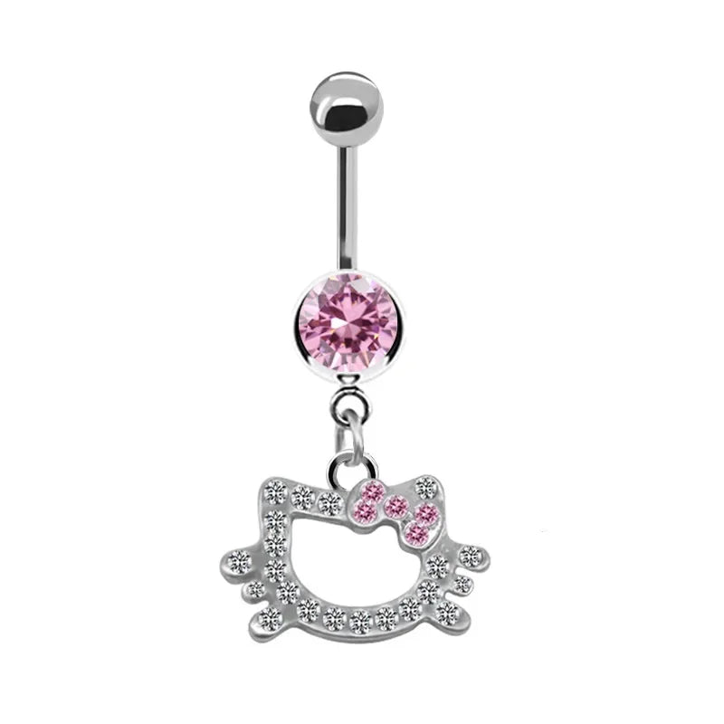 Gold kitty drop belly button ring navel piercing jewelry — Solara Gold