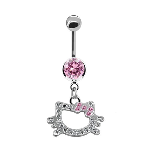 Gold kitty drop belly button ring navel piercing jewelry — Solara Gold