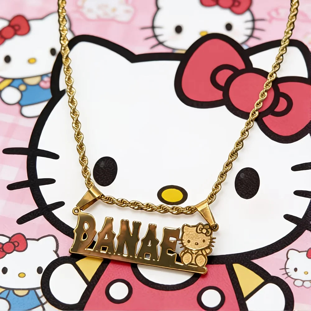 Personalized Hello Kitty name charm necklace in gold tone — Solara Gold