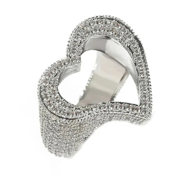 Iced heart statement ring with crystal stones in gold tone — Solara Gold
