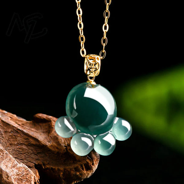 Natural jade dewdrop pendant necklace with gold chain — Solara Gold