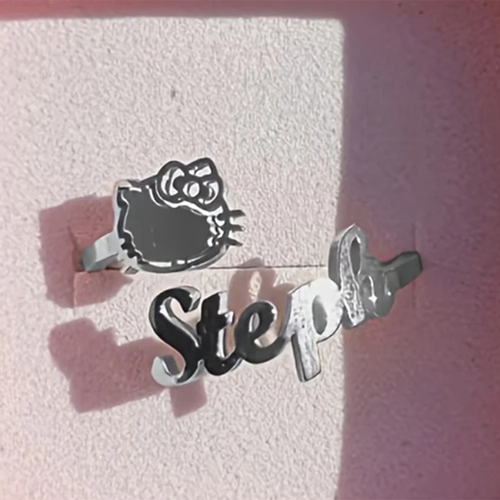 Personalized Hello Kitty bow name ring in gold tone, resizable — Solara Gold