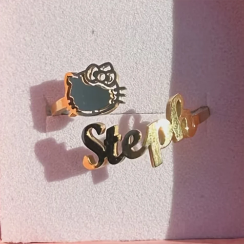 Personalized Hello Kitty bow name ring in gold tone, resizable — Solara Gold