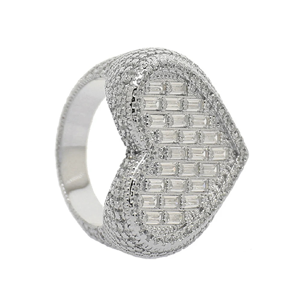Iced heart statement ring with crystal stones in gold tone — Solara Gold