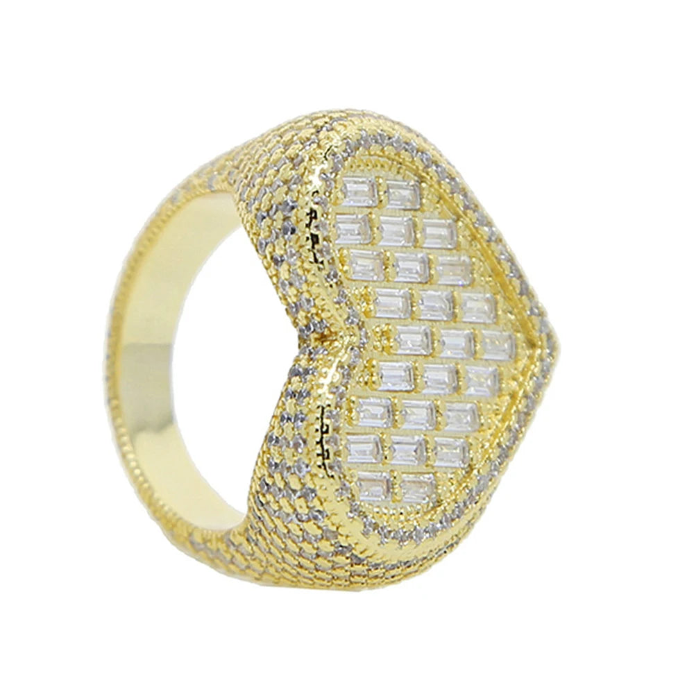 Iced heart statement ring with crystal stones in gold tone — Solara Gold
